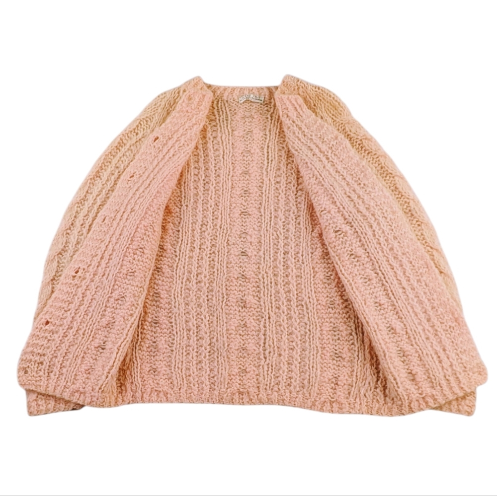 Vintage Italian Hand-Knit Mohair Wool Cable Knit Cardigan Sweater Small  F279 - Picture 3 of 9